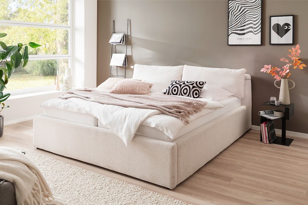 Polsterbett Malindi mit höhenverstellbarer Kopfteilfunktion 140x200 Stoff Raven creme-beige