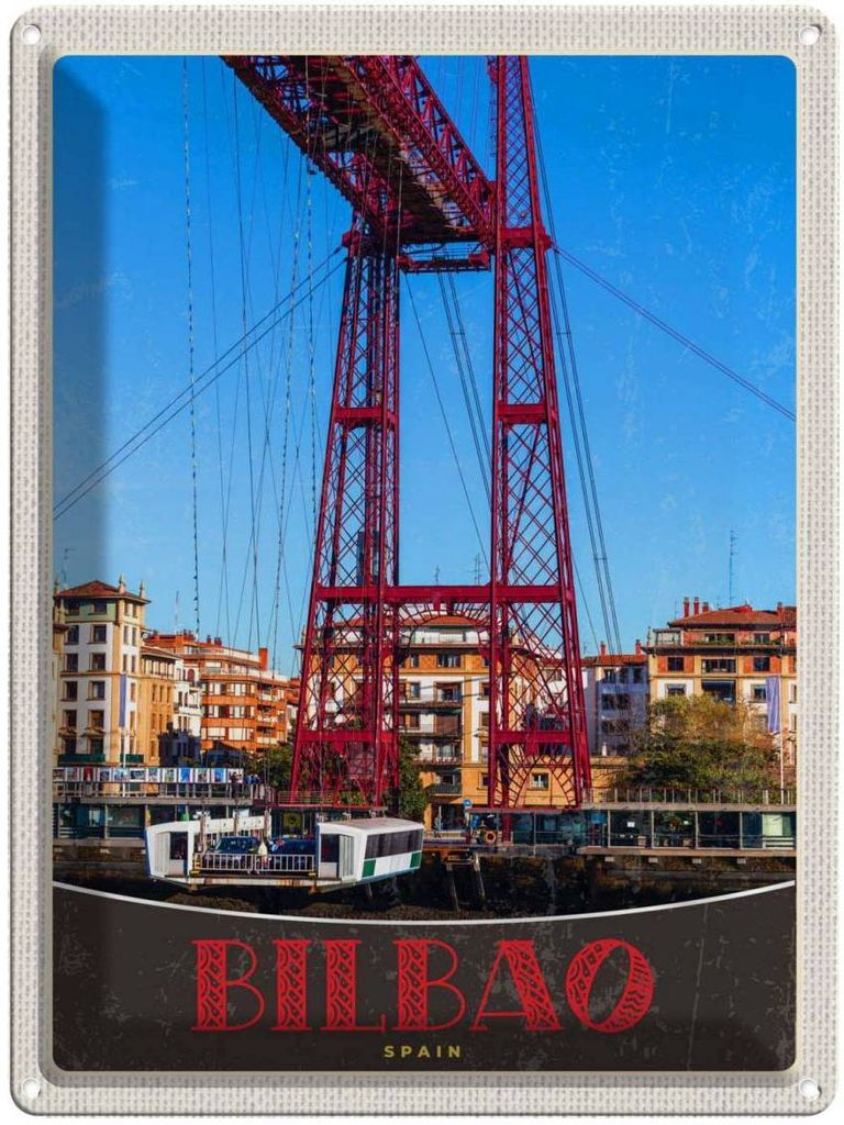 vianmo Blechschild 40x30 cm Bilbao Spanien Europa rote Brücke Bildmotiv Reisemotiv Abenteuer Reisen Urlaub
