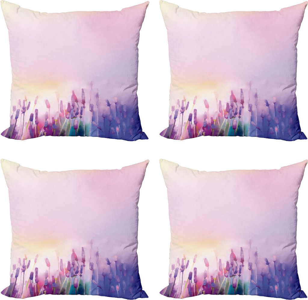 ABAKUHAUS Blume Kissenbezug Set (4 Stück), Lavendel violette Blumen, Moderner Doppelseitiger Digitaldruck, 45 cm x 45 cm, Lila Lila