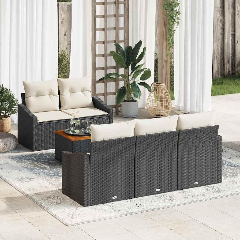 Maison Exclusive - Gartensofa-set mit Speicher 6 pcs Schwarz und Creme Poly-Rattan