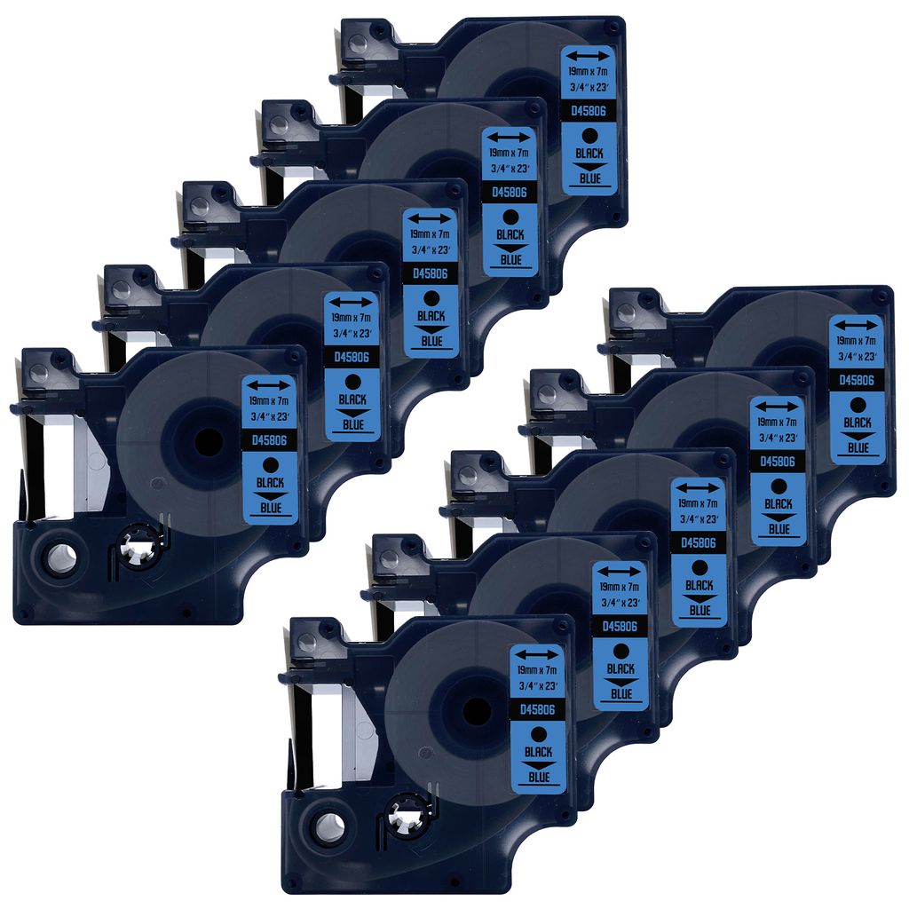 DULA Etikettenband - Kompatibel mit Dymo D1 45806 - 10 Stück - Schwarz auf blau - 19mm x 7m