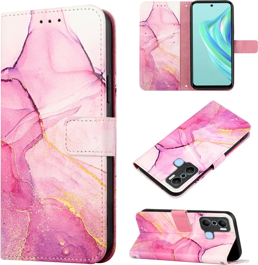 Infinix Hot 20 Play Cover Rosa Marmo: Pratica Custodia con Tasche
