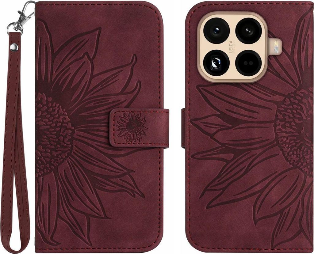 Xiaomi 15T Pro Hülle - Coverup Sonnenblume Klapphülle mit Schlüsselband - Bordeaux