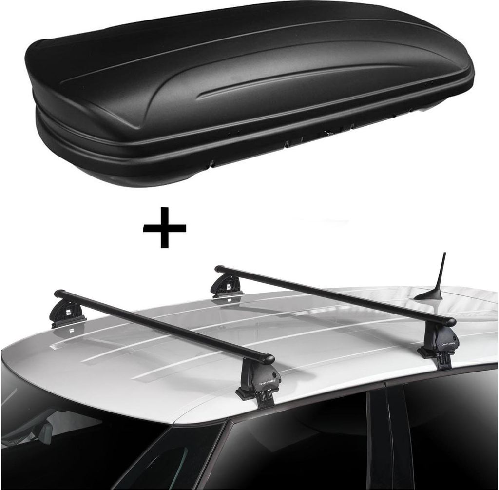 Dachbox VDPMAA320 320 Liter abschließbar schwarz matt + Dachträger VDP EVO Stahl kompatibel mit Daihatsu Terios 5 Türer 1997-2005