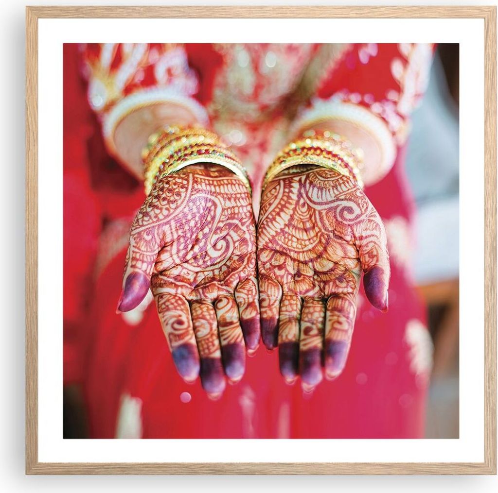 Gerahmtes Poster - Rahmen in heller Eiche - Hände orientalisch Muster - 60x60 cm - Wand Bild - Wanddeko - Wandbilder - Kunstposter - Wandposter - ...