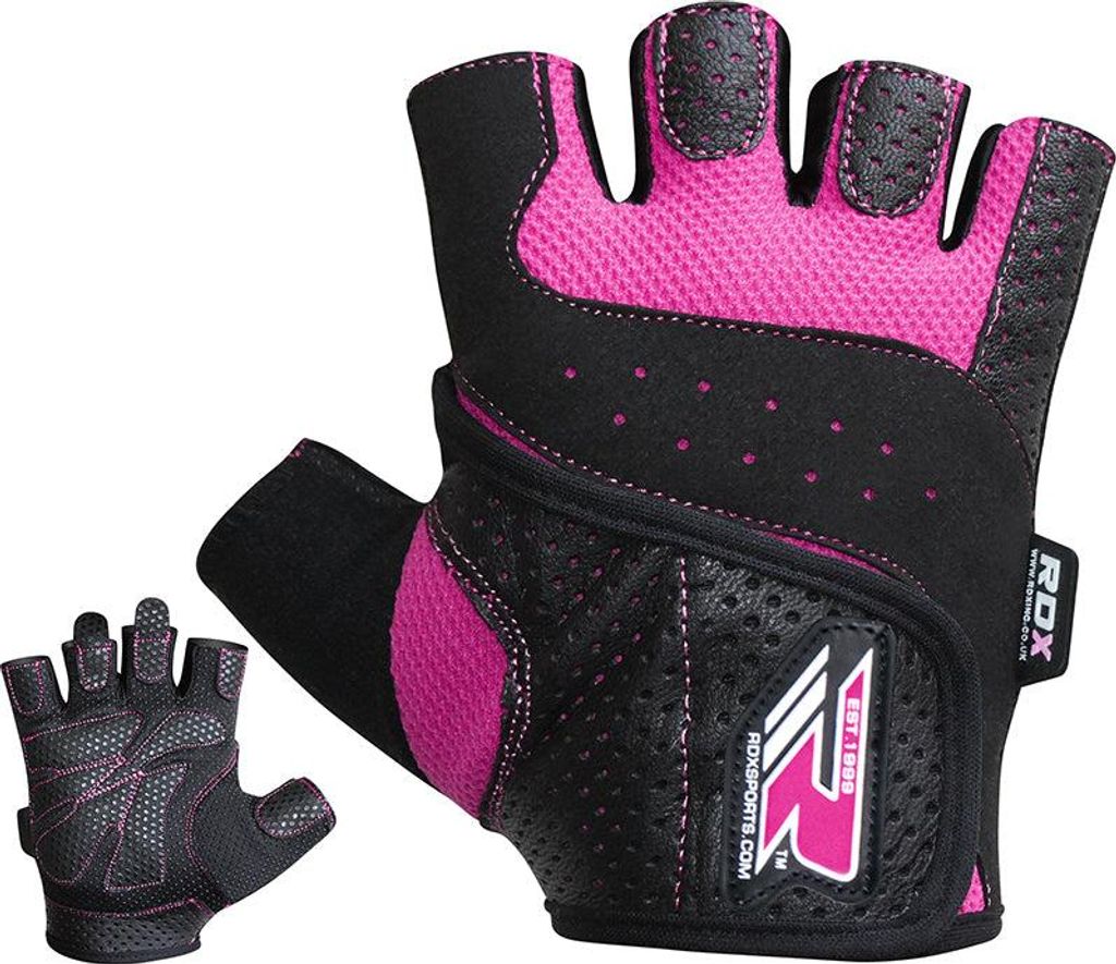 RDX Pink Fingerlose Damen Fitnesshandschuhe – Medizinisches Leder, top Grip & Komfort für Krafttraining, Outdoor-Sport & blasenfreies Heben.