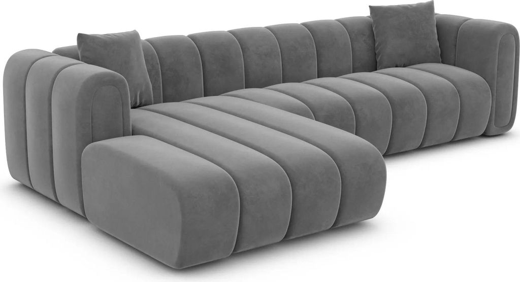 Samtstoff L-Form Sofa Amoria Dunkelgrau Links