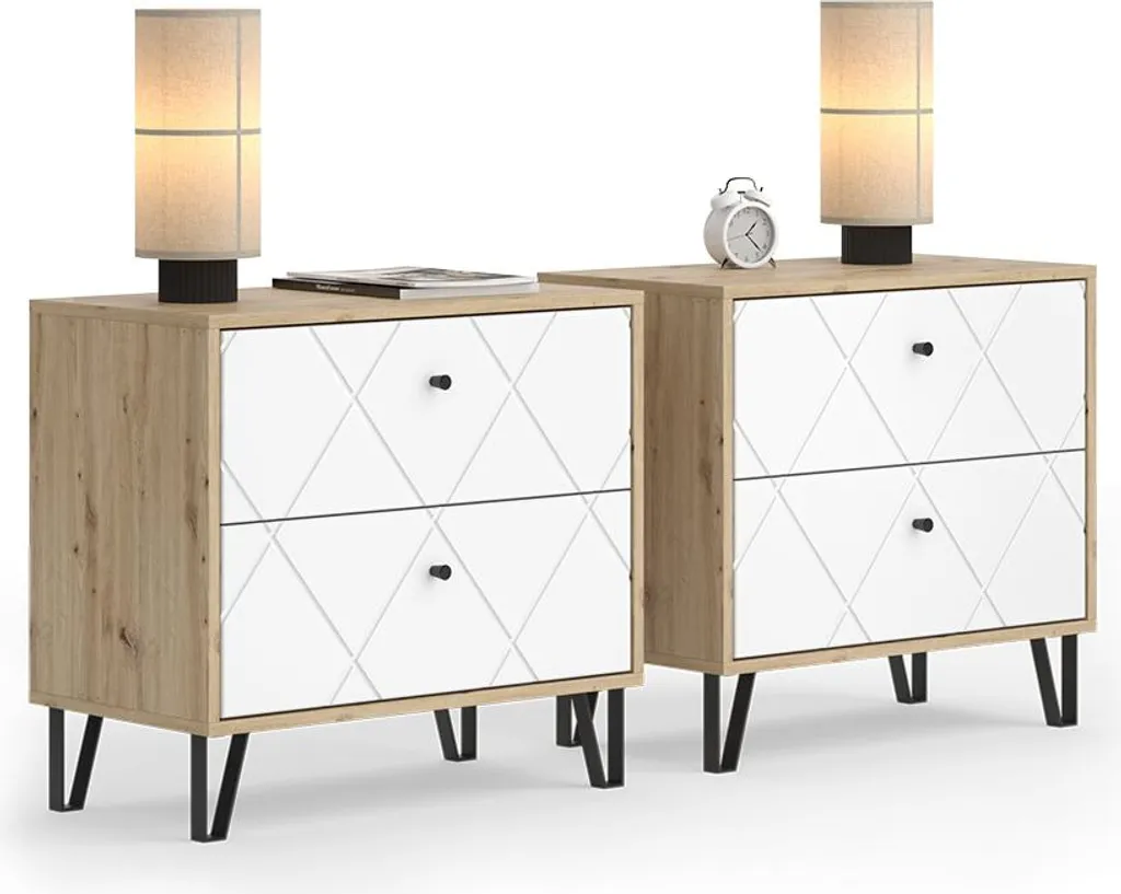 Table de nuit Vicco Nizza Chêne Artisan, Lot de 2 chevets - Modèle 58014