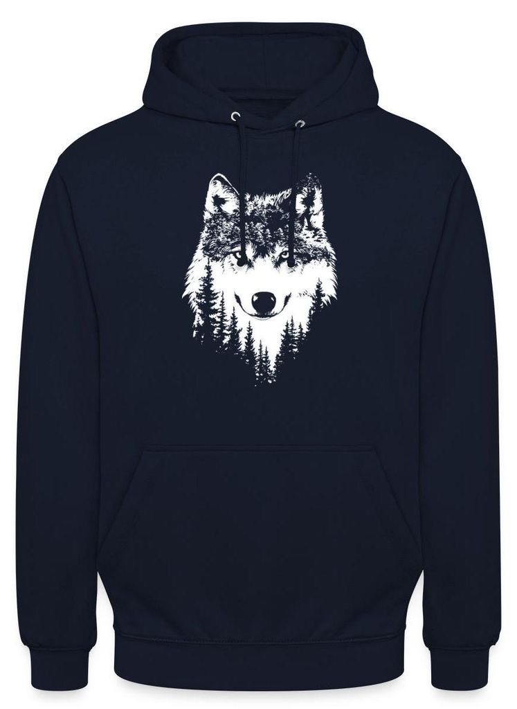Spreadshirt Wolfskopf | Minimalistisches Wolf Motiv Uni Hoodie, 4XL, Navy