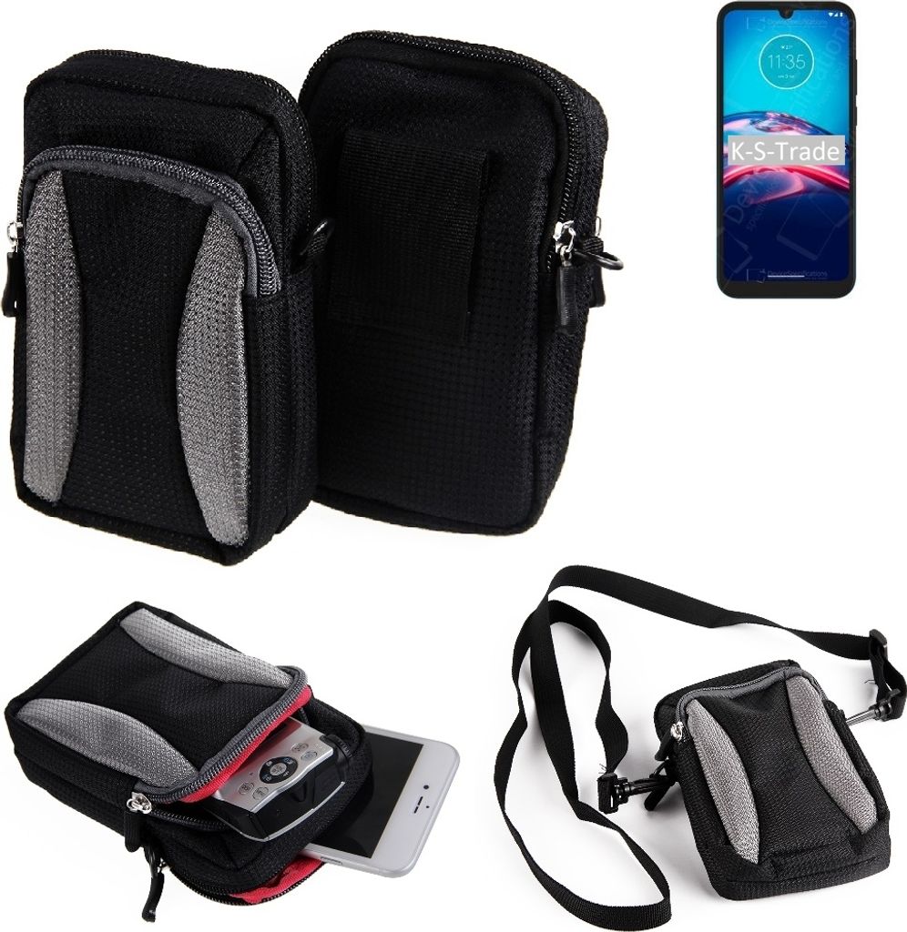 K-S-Trade Holster Schutz Hülle kompatibel mit Motorola Moto E6S 2020 Handy Hülle Gürteltasche Umhängetasche mit Zusatzfach schwarz