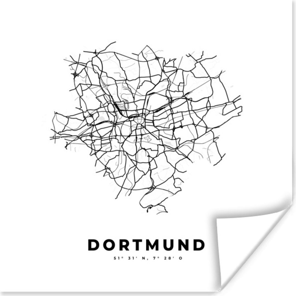 MuchoWow Poster Stadtplan - Deutschland - Schwarz und weiß - Dortmund - Karte 50x50 cm - Wohnzimmerdekoration