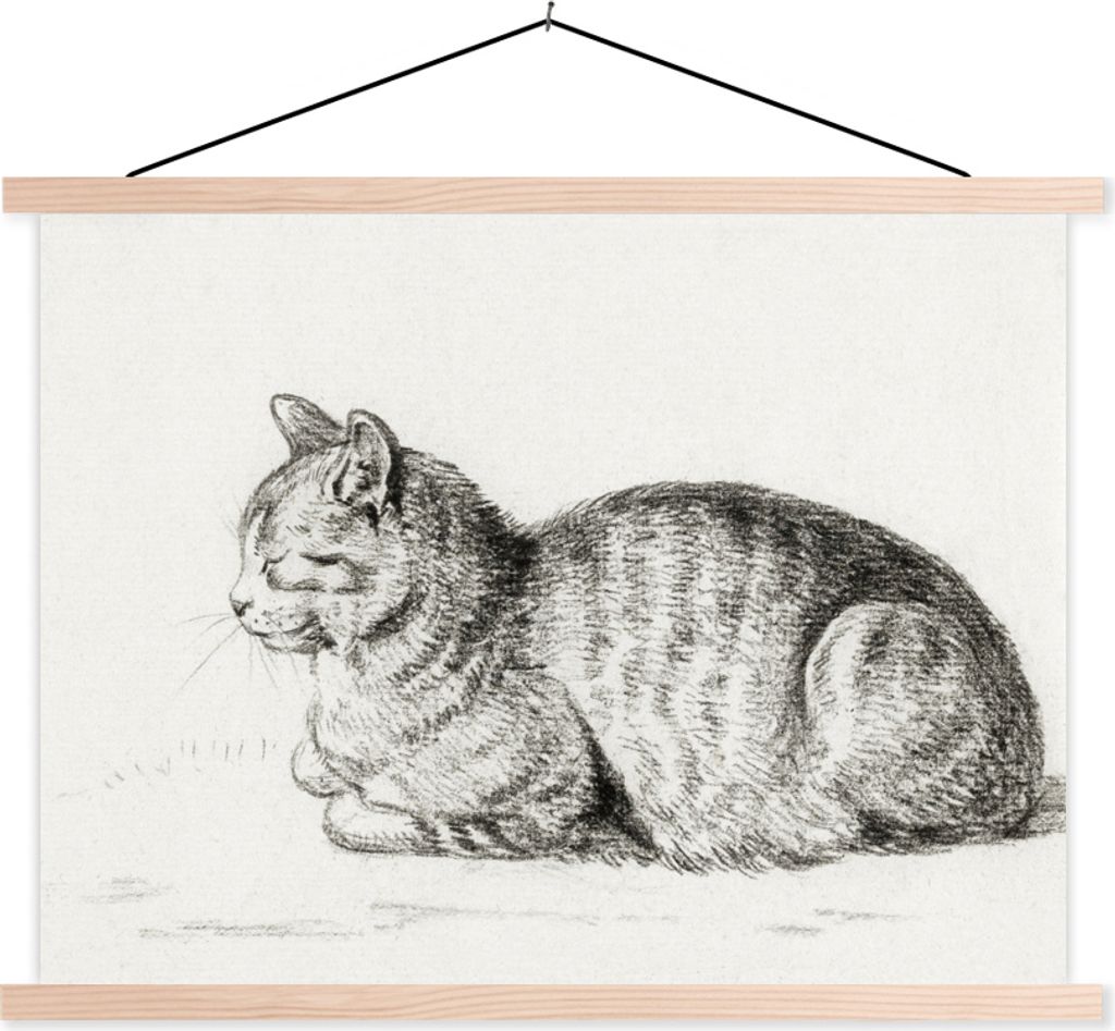 MuchoWow Textilposter Liegende Katze - Gemälde von Jean Bernard 40x30 cm mit holzfarbenen Rahmen - Bilder