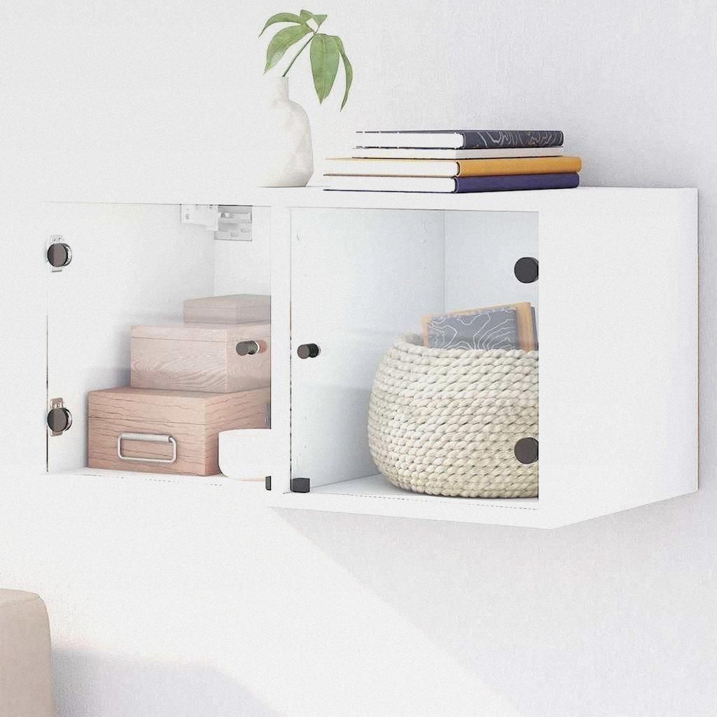 Wandschrank mit Glastüren Weiß 68,5x37x35 cm Hängeschrank für Badezimmer Küche Wäscheraum