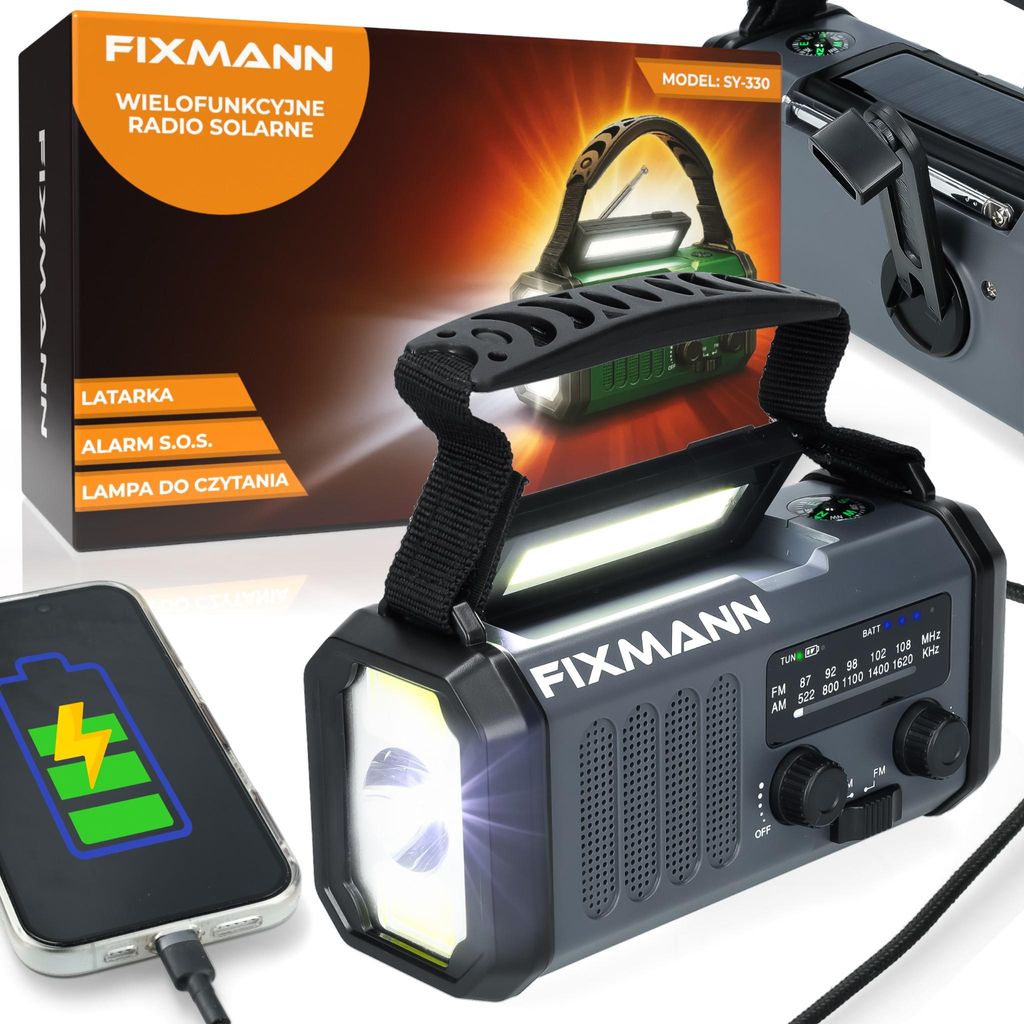 Przenośne Radio Solarne Na Korbkę Awaryjne Lampka Alarm Sos Zdjęcie produktu 