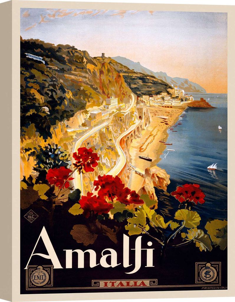 Kunstdruck auf Leinwand, Vintage-Poster, Amalfi - Größe 60x80 cm
