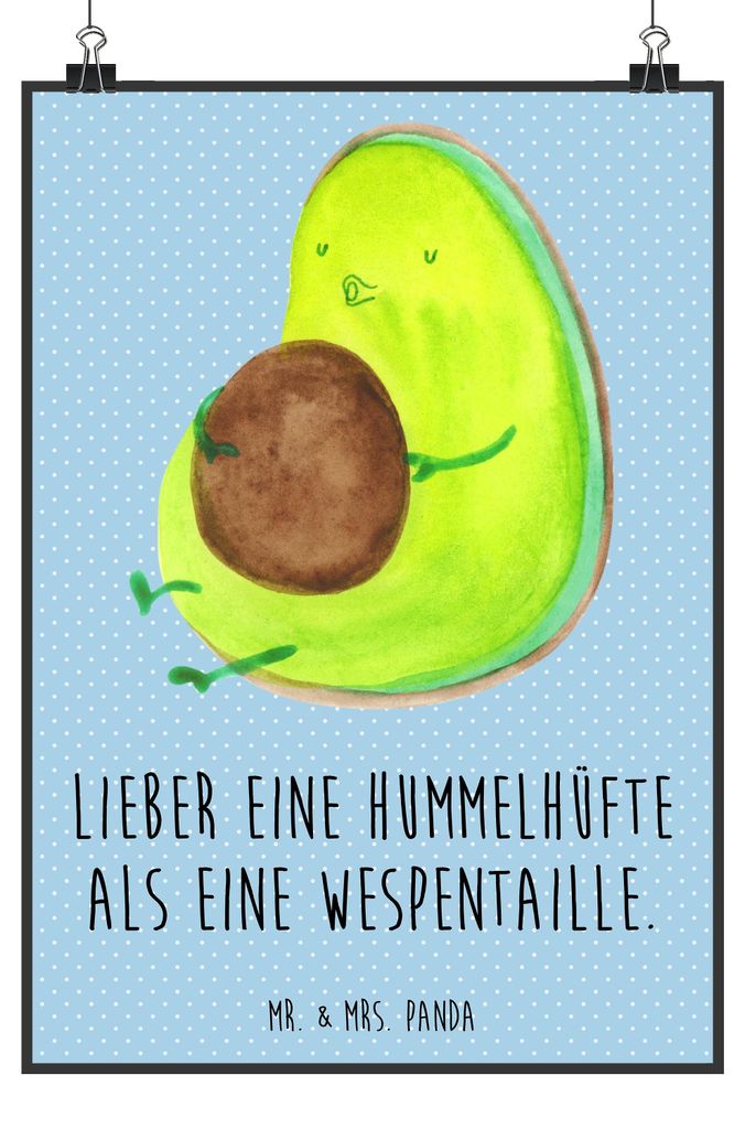 Mr. & Mrs. Panda Bild Avocado Pfeifen DIN A2 - Blau Pastell - Geschenk, drucke, wanddeko, Ernährung, Rund, Abnehmen, Wandbild, Plakat, Posterdruck...