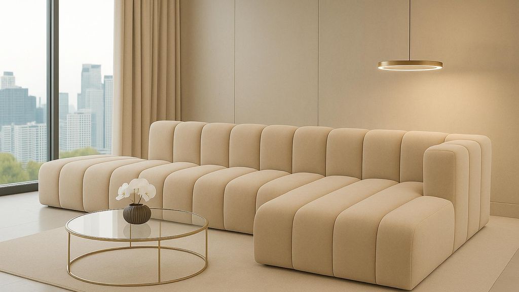 Kaiser Möbel Ecksofa mit Hocker GRAND L, stoff Salvador, Beige, Rechts