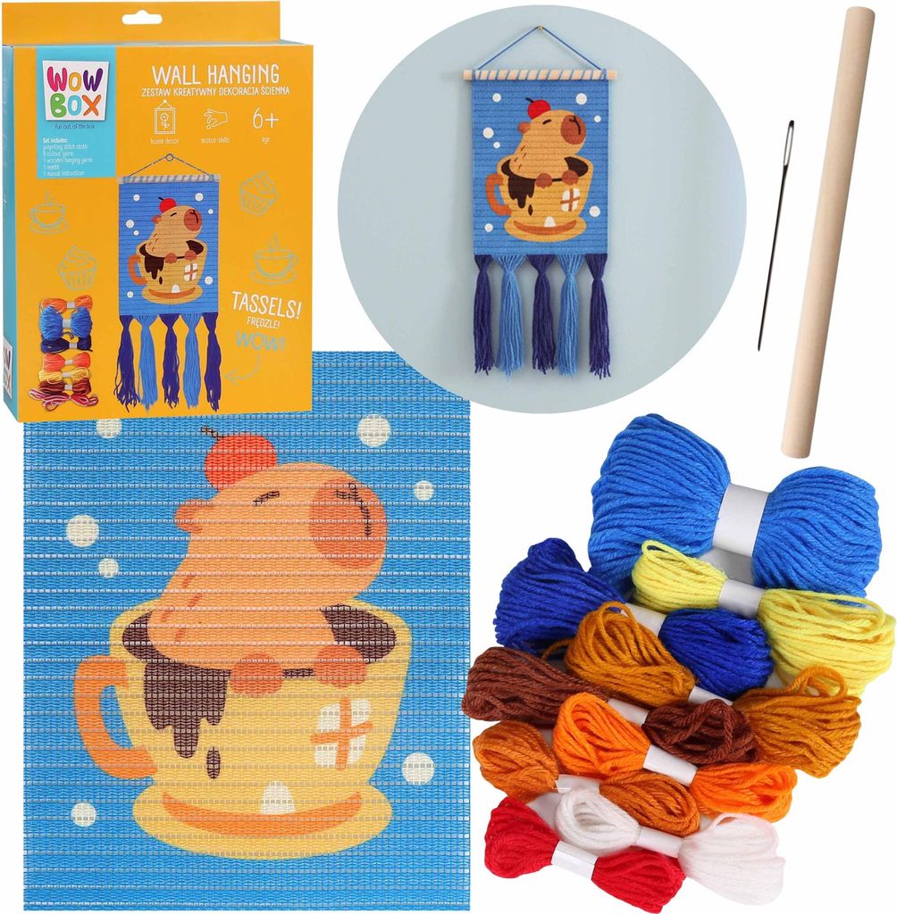 WOW BOX – Makrama KAPIBARA in einer Tasse, Kreativset zum Sticken, DIY-Wanddekoration 6+
