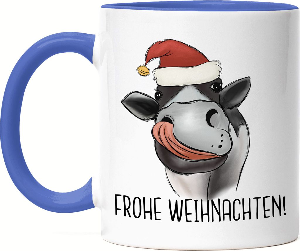 Frohe Weihnachten Tasse Blau Rind Kuh Fleisch Produktbild 