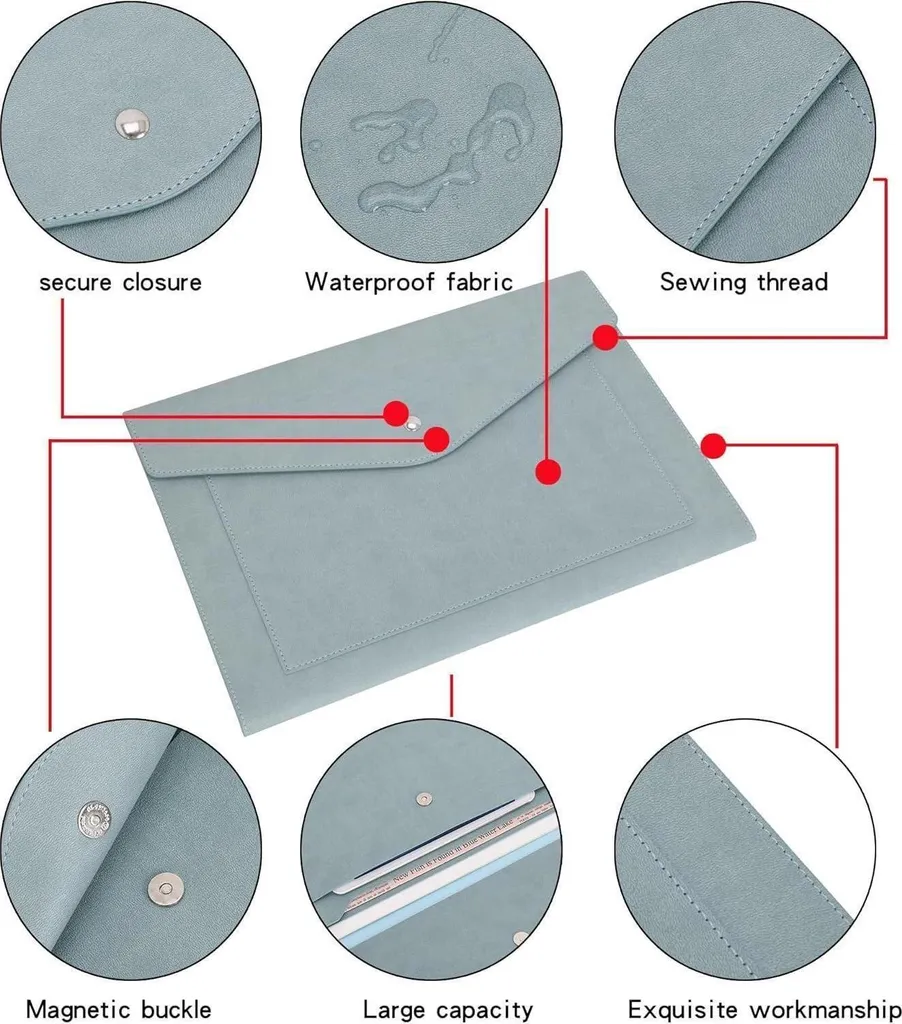 Porte-documents A4 en cuir avec soufflet extensible bleu clair Wason