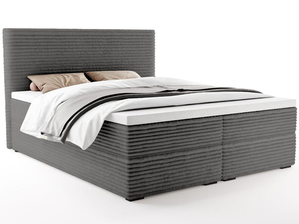 FurniDe24 Boxspringbett Vito 180x200 - Bett mit Matratze und Topper – Kontinentalbett mit Bettkasten und Matratze – Doppelbett Dunkelgrau (Vito...