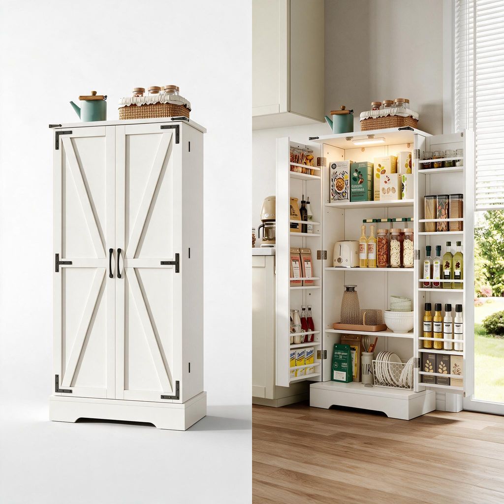 Armoire de cuisine avec éclairage LED, hauteur 128,5 cm, Image du produit 