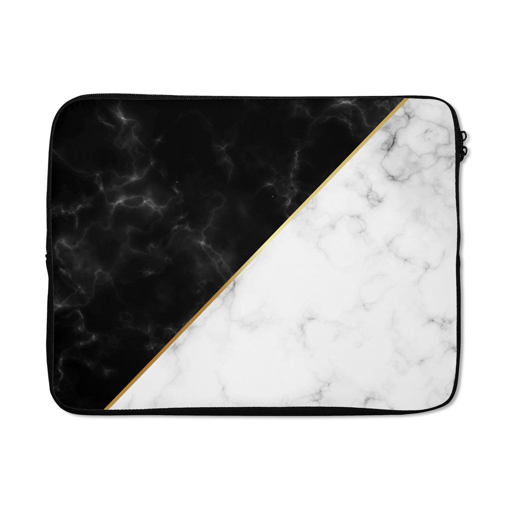 MuchoWow Laptop Hülle 17 Zoll Laptoptasche Marmor - Weiß - Schwarz - Gold - Zipper - Schutzabdeckung