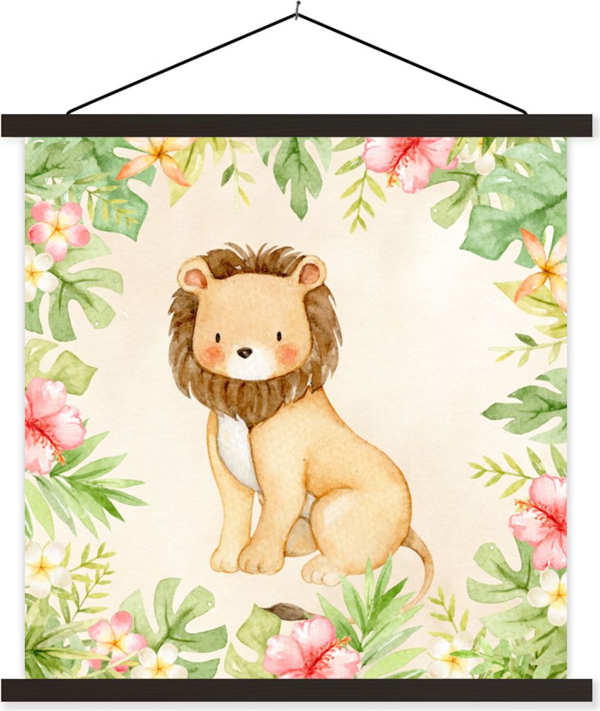 MuchoWow Textilposter Dschungel - Löwe - Aquarell 40x40 cm mit schwarzem Rahmen - Fotos