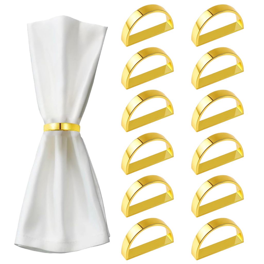 12 Stück Serviettenringe, Serviettenring, Servietten Ringe für Hochzeitsfeier Abendessen Thanksgiving,(golden)
