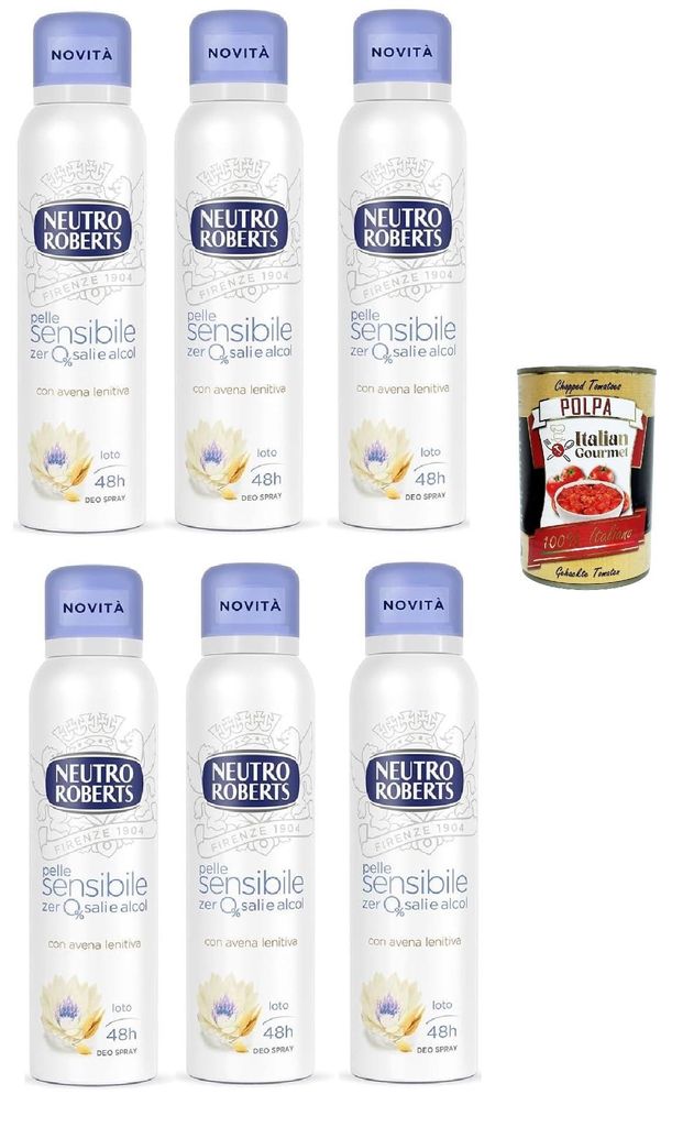Neutro Roberts Deodorante Spray Avena, Deospray für Empfindliche Haut mit Hafer und Lotus Blume, Wirksam 48 Stunden Ohne Salze und Alkohol - 6x 15...