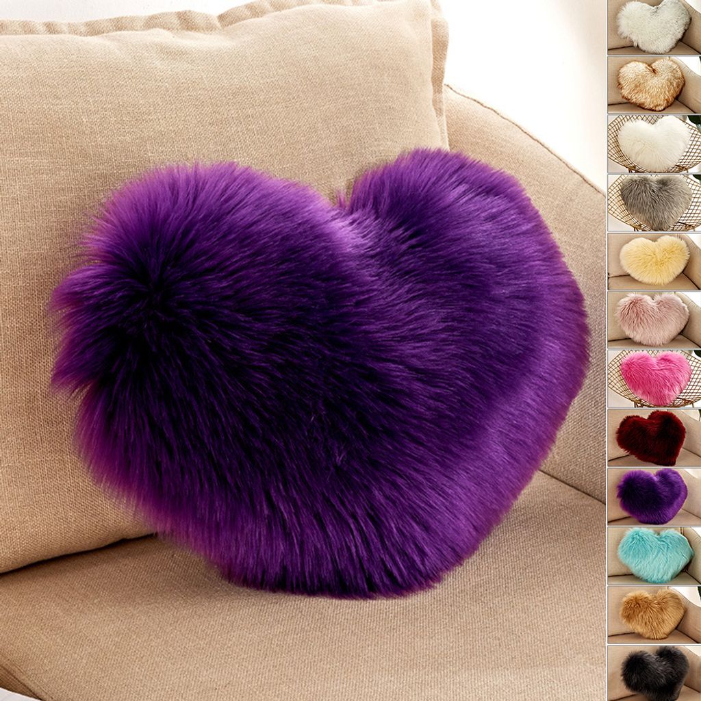 1x Herzform Kissenbezug 40x50cm, Plüsch Flauschig Kissen Zierkissenbezüge Dekokissen Sofakissen Mit Füllung Und Bezug, Lila