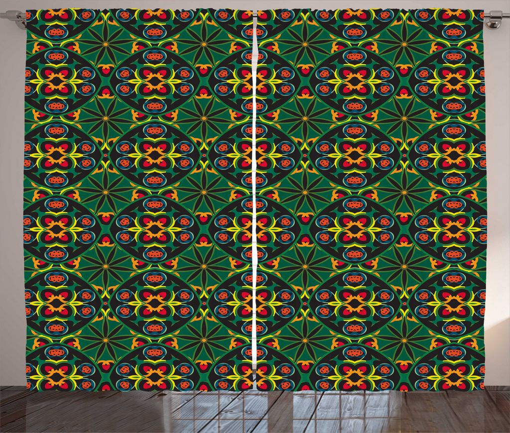 ABAKUHAUS Abstrakt Rustikaler Vorhang, Rhythmische Blumen-Motiv, Wohnzimmer Universalband Gardinen mit Schlaufen und Haken, 280 x 225 cm, Forest Gr...