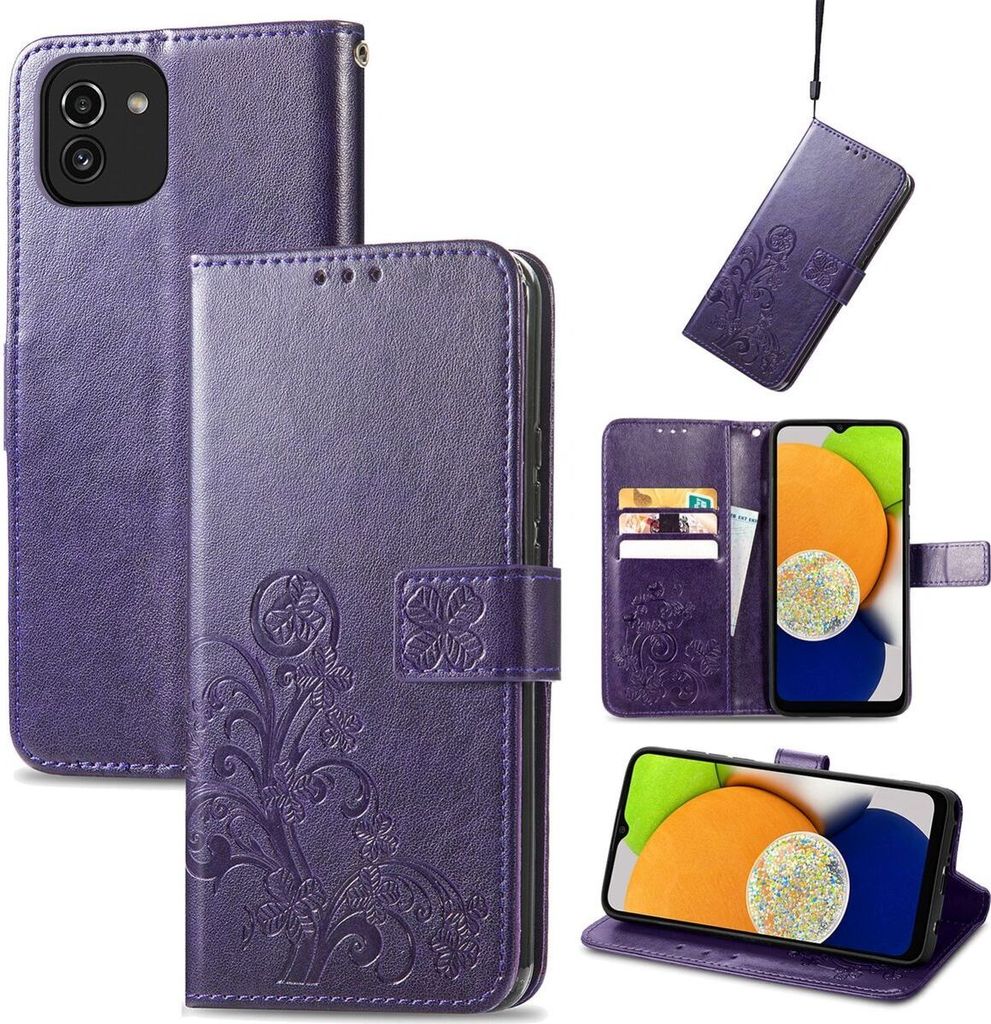König Design Hülle kompatibel mit Samsung Galaxy A03 Kunstleder Handyhülle - Handy Case Lila