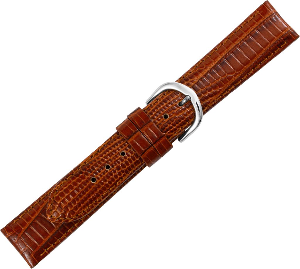 Minott > Uhrenarmband braun Kalbsleder Teju Prägung > Ton in Ton Naht, Stegbreite:18mm, Schließe:Silbern