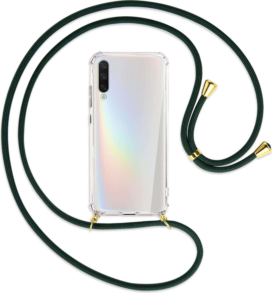 Handykette Backcover-Schutzhülle mit Band (Metall goldfarben) für Xiaomi Mi A3 / Mi CC9e - dunkelgrün