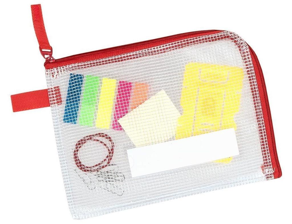 Kleinkrambeutel aus nylonverstärktem PVC mit halbrundem Reißverschluss in 5 Größen, Format B6, Reißverschluss Rot, Verpackungseinheit: 1 P/5