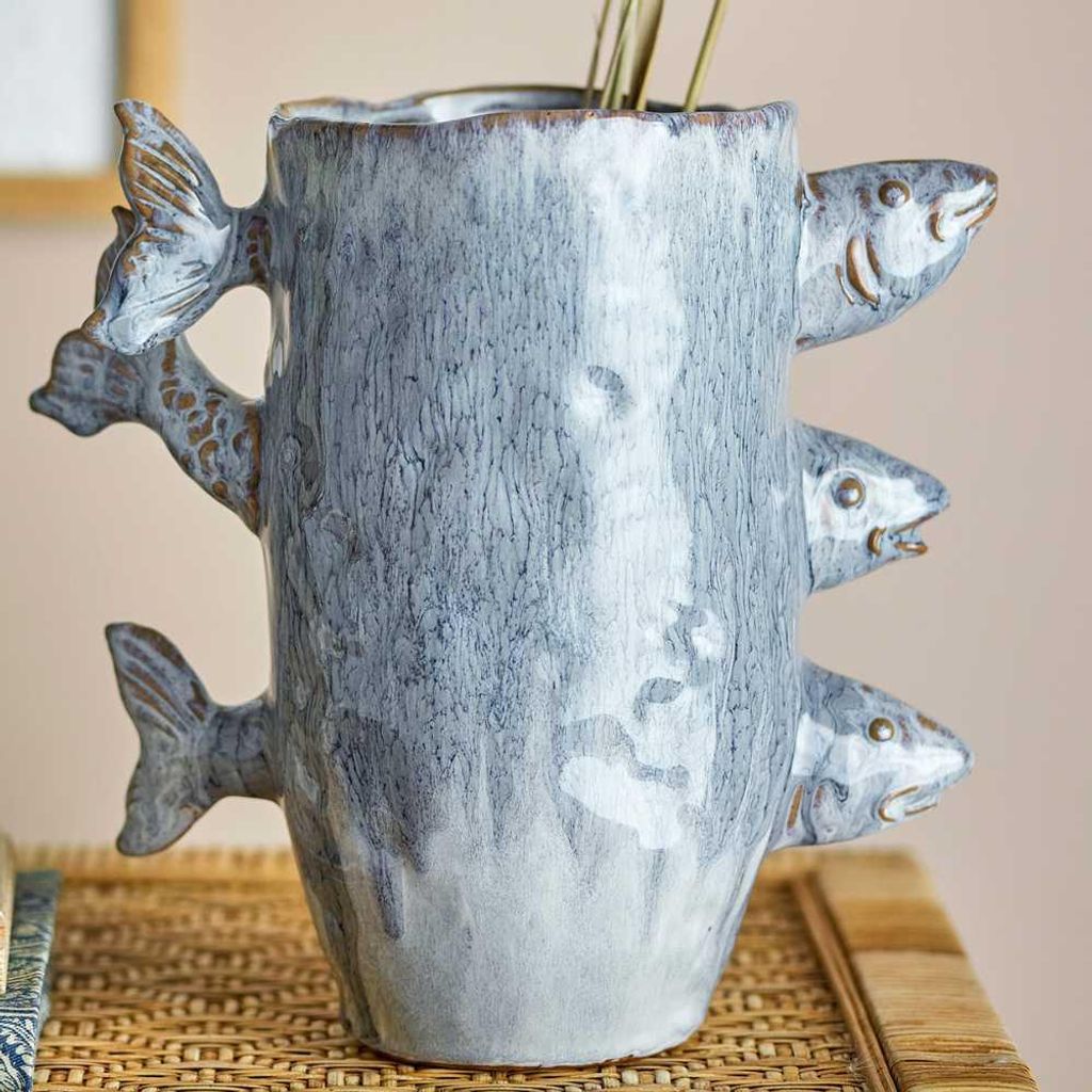 Bloomingville Vase TACE Blau Keramik FISCHE 23 cm Produktbild 
