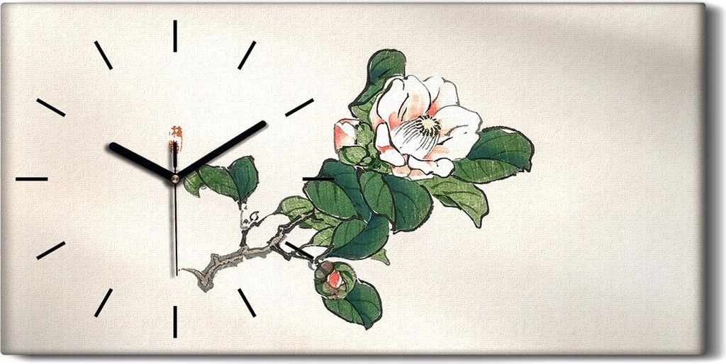 Wandbild Leinwand Bilder mit Uhr Geräuschlos 60x30 Malerei Asiatische Blumen - schwarze Hände