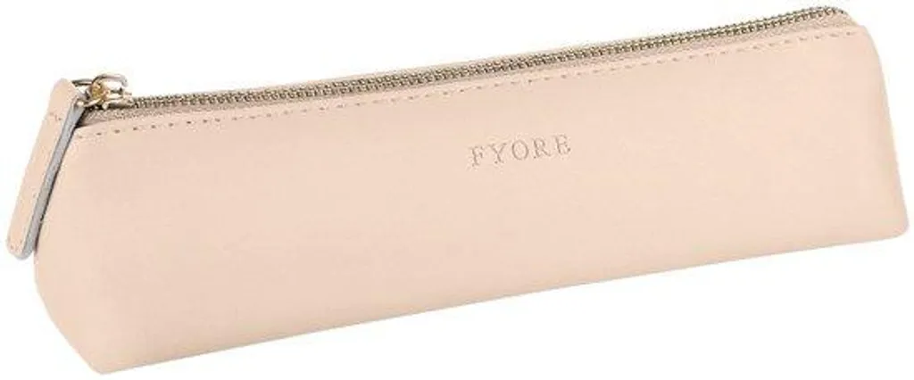 Étui triangulaire en cuir véritable beige avec fermeture éclair robuste