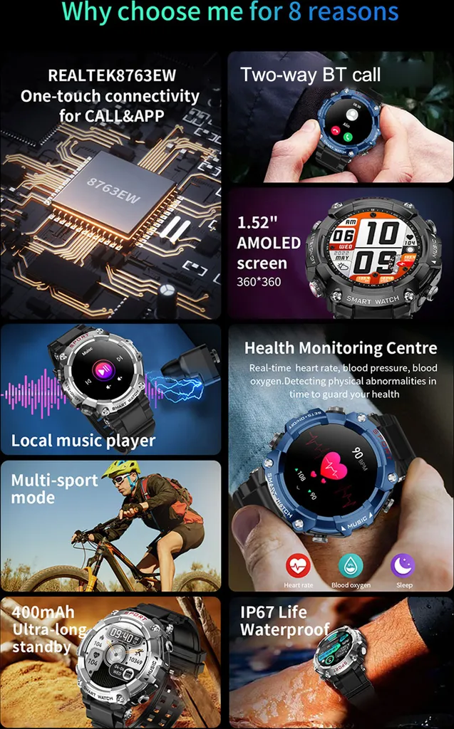 Smartwatch Sportivo T96 + Cuffie Wireless | Monitor Salute IP67 - 9
