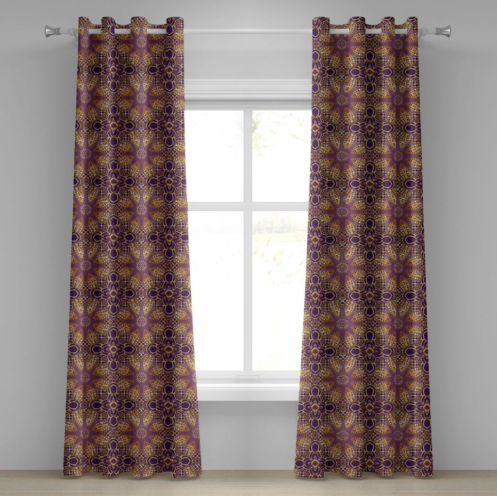 ABAKUHAUS lila Mandala Ösenvorhang, Bohemian spirituelles Motiv Tribal Style ethnischen Design Universum Symbol Bild, Dekorative 2-Panel-Fenstervo...