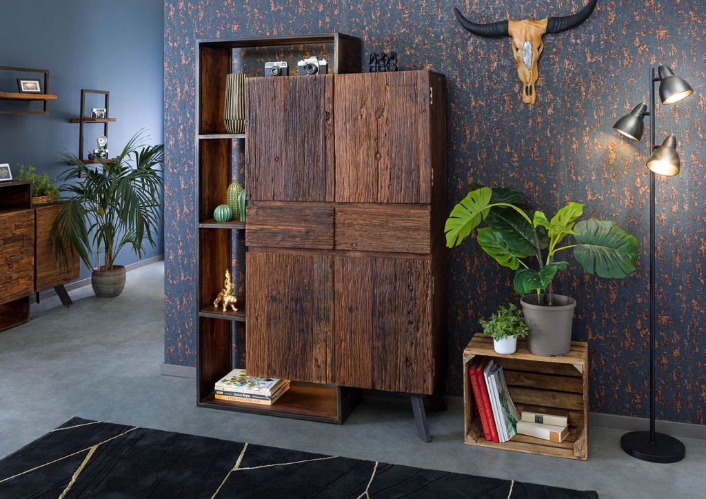 MASSIVMOEBEL24 Schrank Akazie / Altholz 118x40x183 braun lackiert SEVILLA #01
