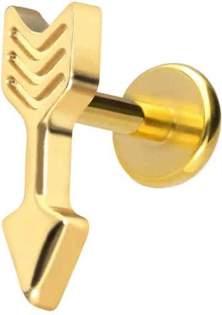 Ohrpiercing, Nasenpiercing Titan Labret mit Push Fit PFEIL Gold Stablänge: 6mm | Stabstärke: 1mm