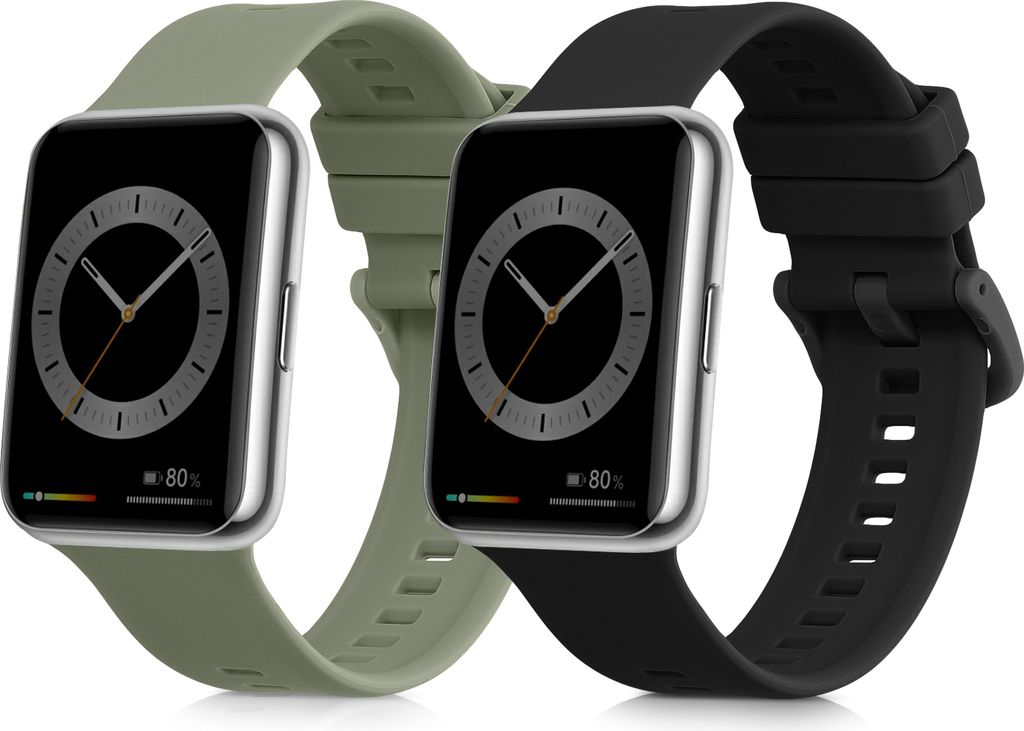 kwmobile 2x Uhrenarmband für Huawei Watch Fit 2 Armband - Fitnesstracker Band Set aus TPU Silikon - Ersatzarmband Smartwatch - Schwarz Pastellgrün