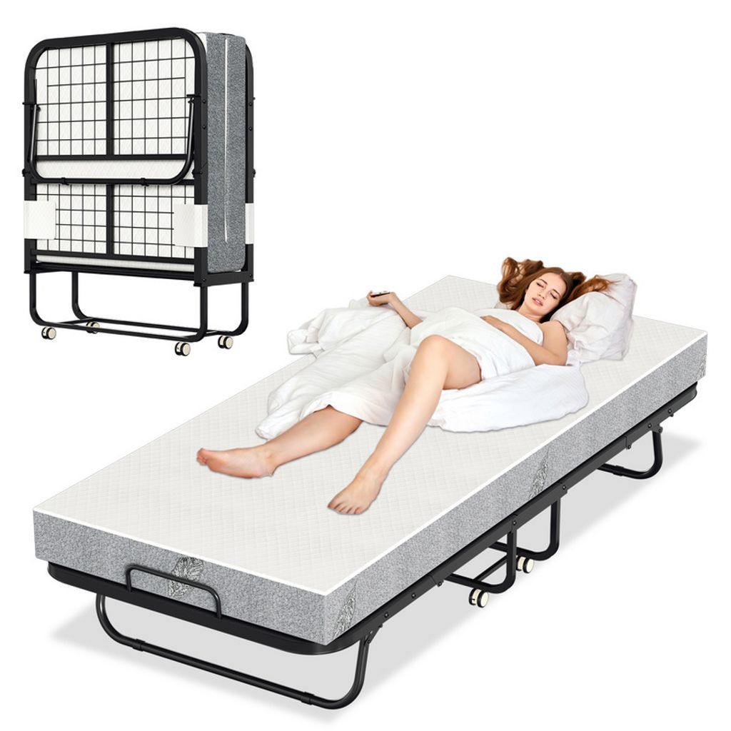 Clanmacy 90x200cm klappbar Gästebett Klappbett mit Matratze bis 150kg, auf Rädern Tragbares Design