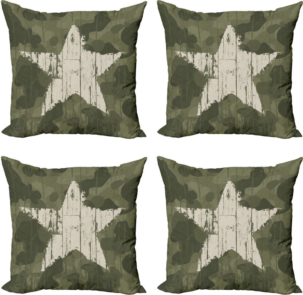 ABAKUHAUS Tarnung Kissenbezug Set (4 Stück), Grunge Star auf Grün, Moderner Doppelseitiger Digitaldruck, 45 cm x 45 cm, Dunkelgrüner Staub