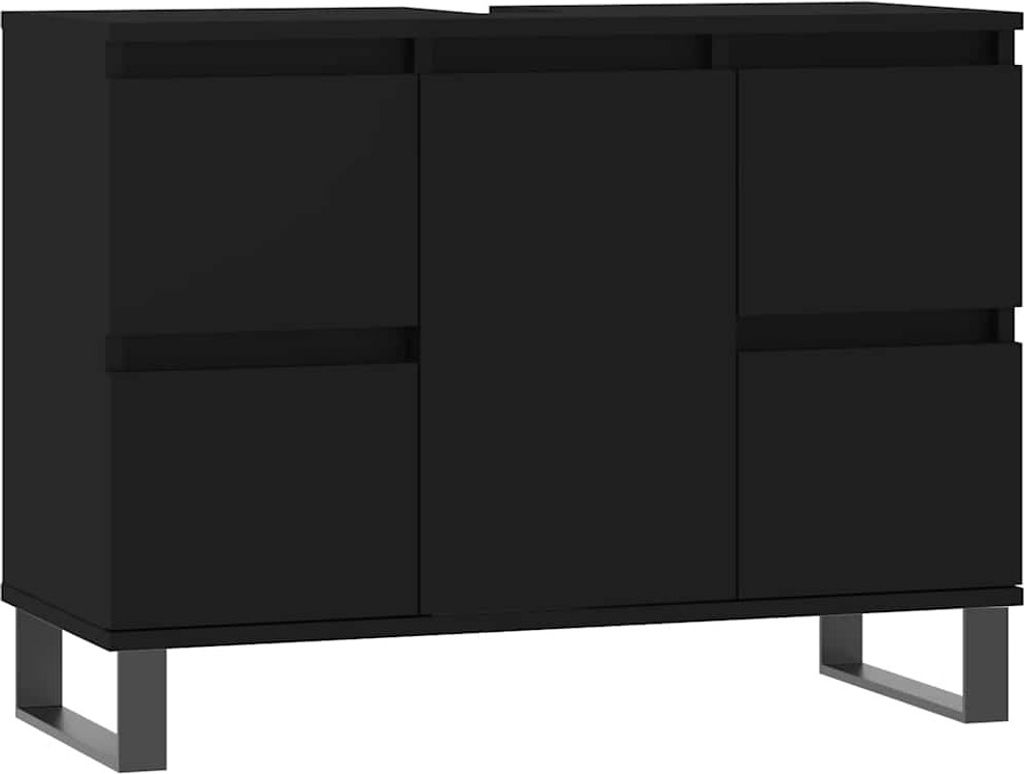 vidaXL Badschrank Schwarz 80x33x60 cm Holzwerkstoff Produktbild 