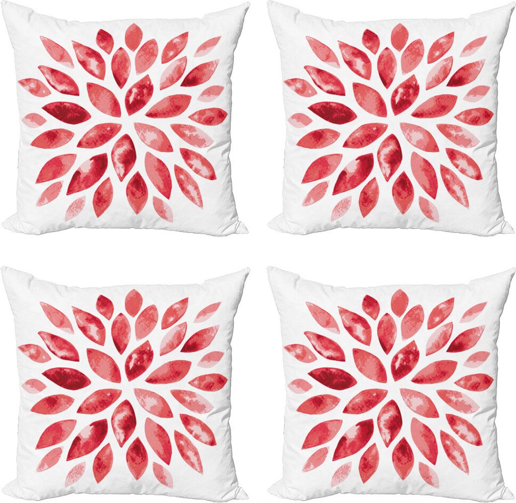 ABAKUHAUS Blumen Kissenbezug Set (4 Stück), Natur Schönheit Blossom, Moderner Doppelseitiger Digitaldruck, 45 cm x 45 cm, Rubinrot
