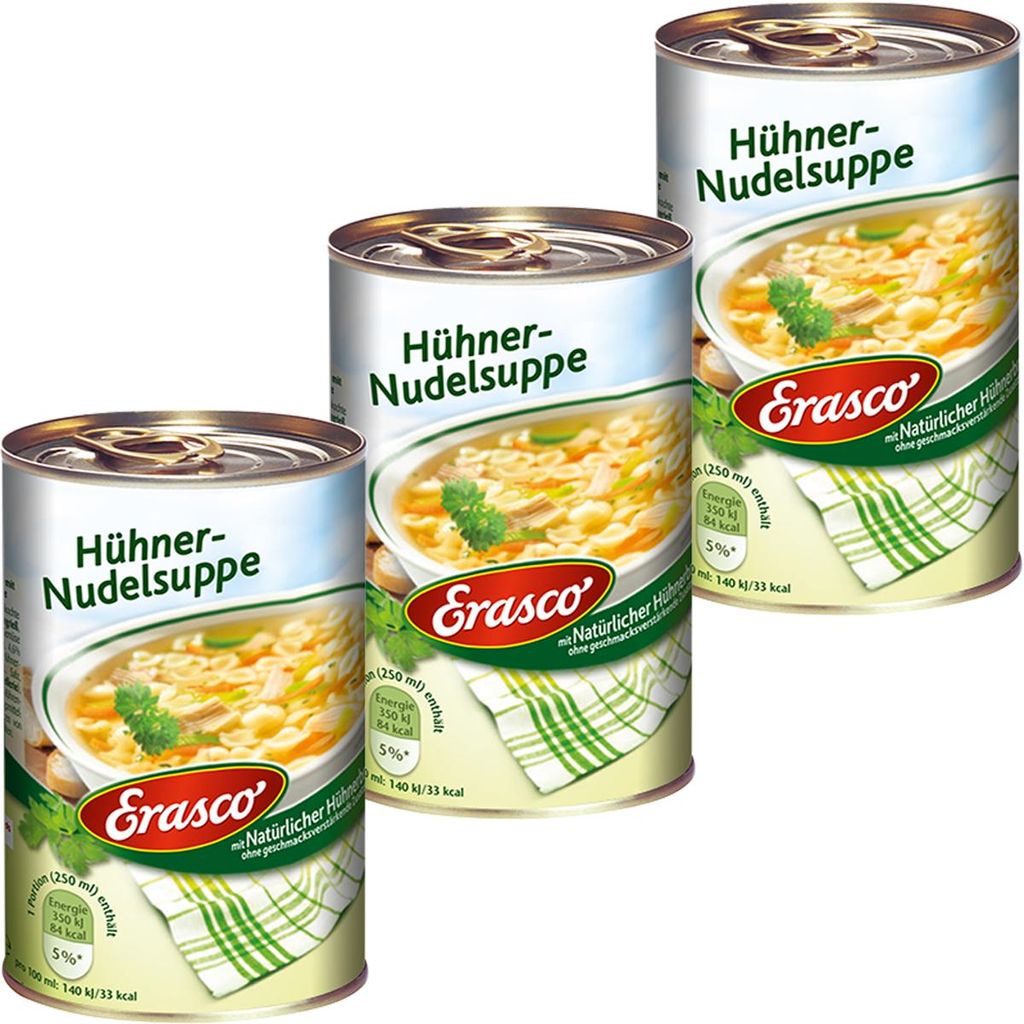 Erasco Soupe de poulet aux nouilles bons légumes et viande Image du produit 