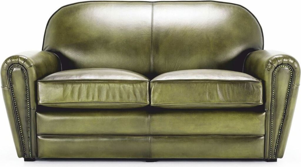 Casa Padrino Luxus Leder Sofa Grün / Schwarz 190 cm - Echtleder Möbel